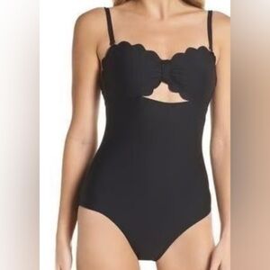CHELSEA 28 BLACK SCALLOP EDGE ONE PIECE SWIMSUIT WOMENS SZ XS
